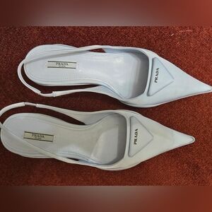 Prada Light Blue Pointed Slingback Heels